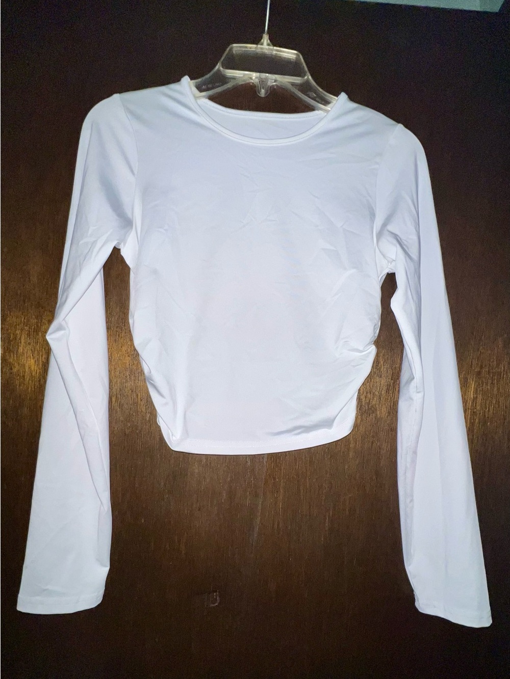 White Long-Sleeve Ruched Crop-Top